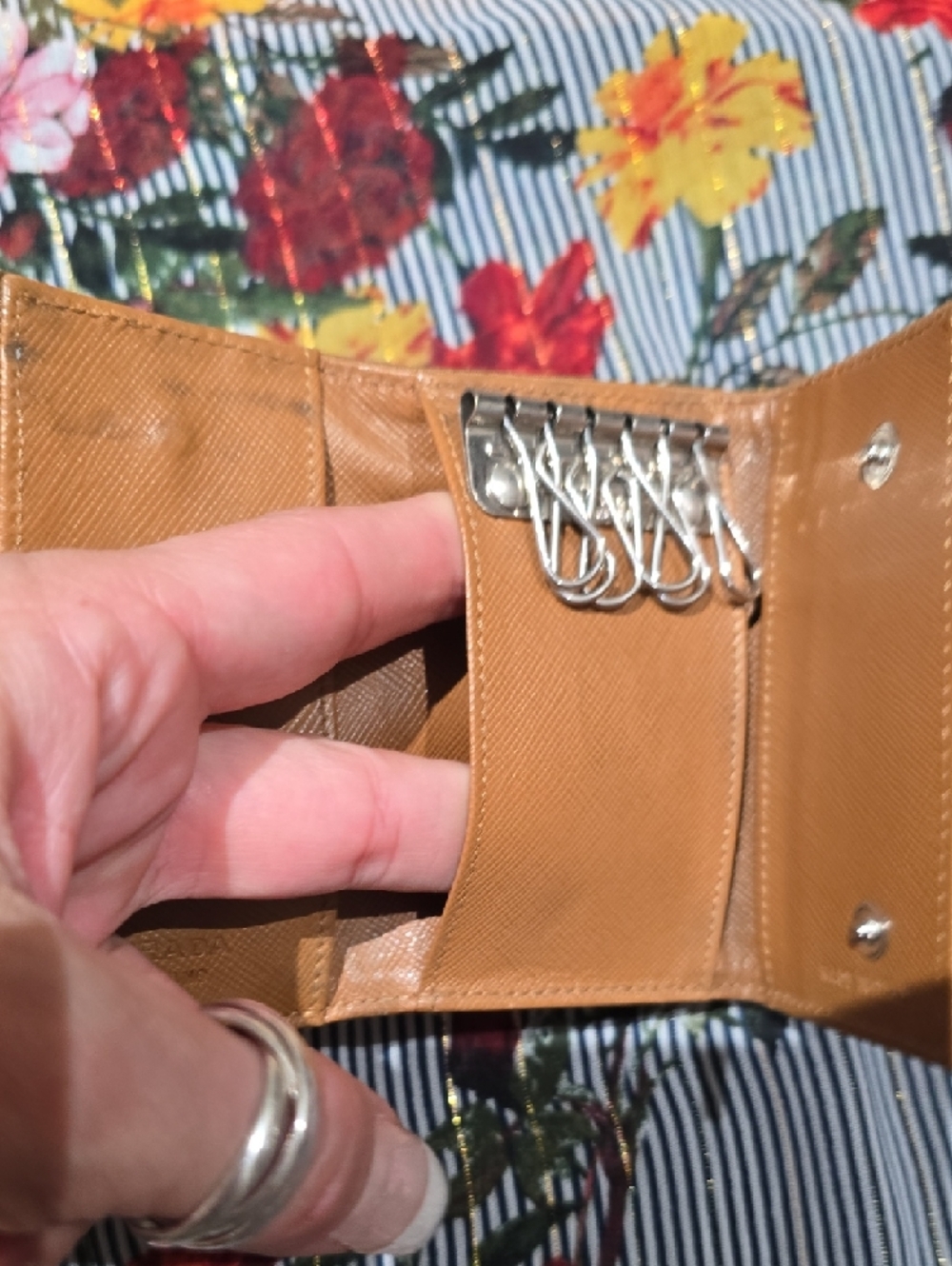 Prada Tan Triangular Logo Key And Card Case - Picture 8 of 11